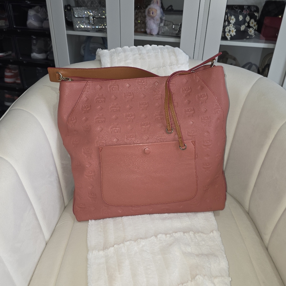 MCM Red Embossed Leather Bag